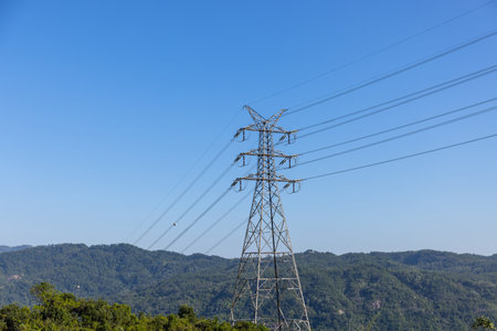 High voltage power lines on mountain