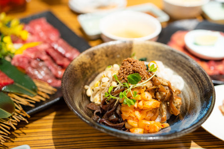 Korean rice bowl in restaurant