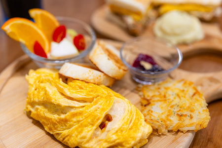 All day breakfast dish in restaurantの写真素材