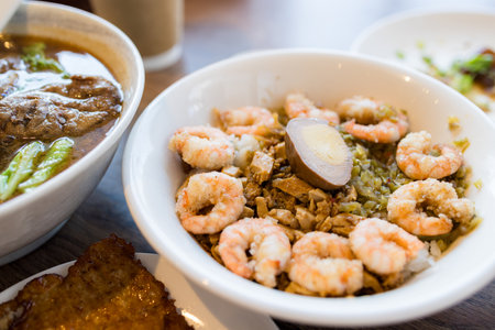 Fry rice with shrimp and porkの写真素材