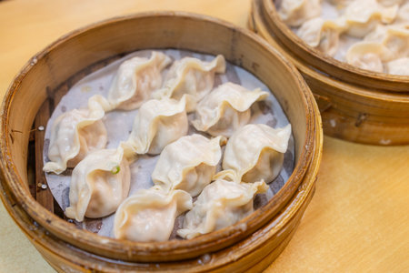 Traditional steamed meat dumpling basketの写真素材