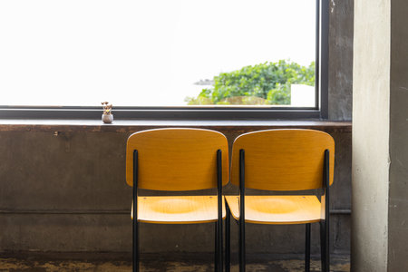 Pair of chairs in coffee shopの写真素材