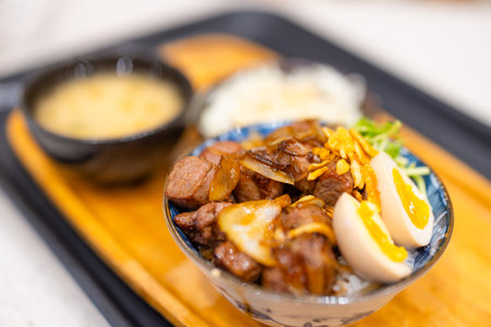 Grill beef meat rice bowlの写真素材