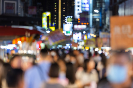 Blur view of the street market at nightの写真素材