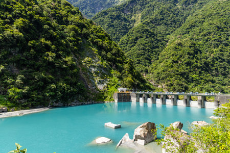 Beautiful landscape with river lake in Taroko National Park in Hualien of Taiwanの写真素材