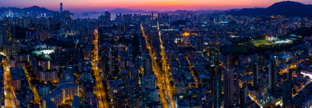 Top view of Hong Kong city at night
