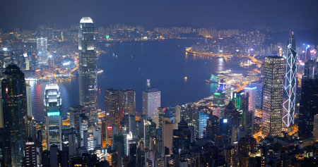 Victoria peak, Hong Kong 06 October 2019: Hong Kong city at nightのeditorial素材