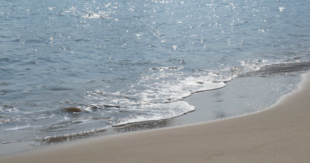 Sandy beach wave under sunlightの写真素材
