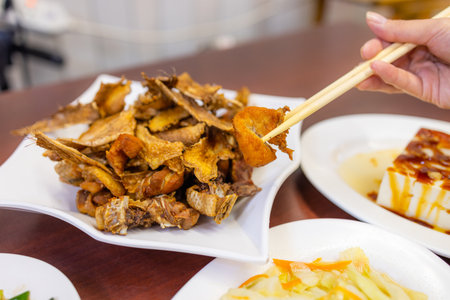 Crispy chicken meat in the restaurantの写真素材