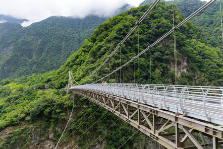 Suspension bridge cross the Liwu river in Hualien taroko Gorgeの写真素材