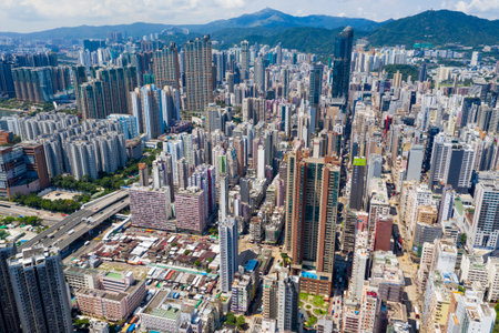 Mong Kok, Hong Kong 10 September 2019: Top view of Hong Kong cityのeditorial素材