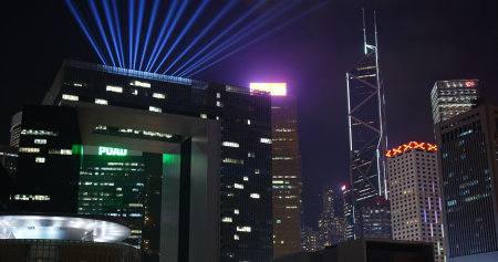 Central, Hong Kong 24 October 2019: Hong Kong light show at night