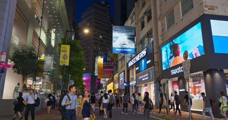 Causeway Bay, Hong Kong 16 July 2019: Street in Hong Kong city in the eveningのeditorial素材