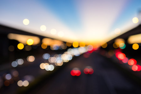 Blur view of the city traffic on highway at night