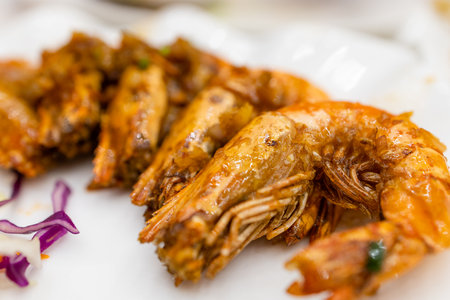 Pan Fried Prawns with Soy Sauceの写真素材