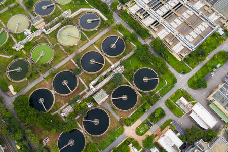 Sha Tin, Hong Kong 17 March 2019: Sewage treatment plant in Hong Kong