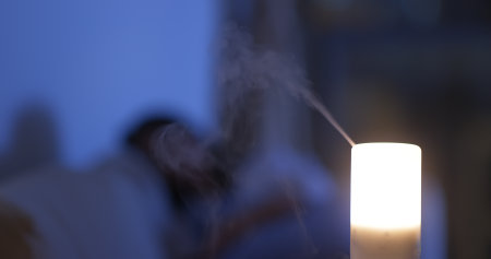 Air diffuser light at home in the eveningの写真素材