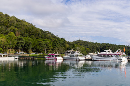 Nantou, Taiwan 04 November 2022: Jetty pier in Sun moon lake at Nantou of Taiwanのeditorial素材