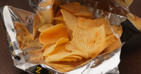 Close up pack of potato chips