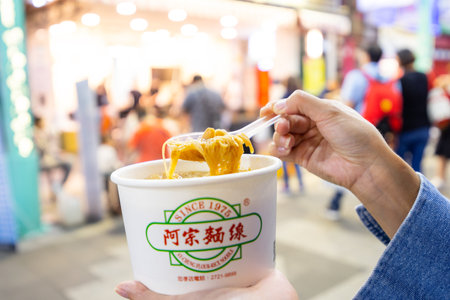 Taipei, Taiwan 17 November 2022: Ay chung flour rice noodle in ximending of Taipei cityのeditorial素材