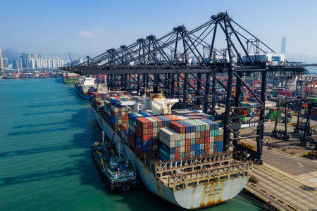 Kwai Tsing, Hong Kong 27 November 2019: Top view of Hong Kong cargo terminal portのeditorial素材