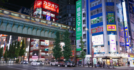 Tokyo, Japan, 27 June 2019: Akihabara district in Tokyo city at nightのeditorial素材
