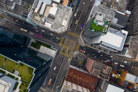 Kwun Tong, Hong Kong 27 December 2019: Top down view of road intersectionのeditorial素材