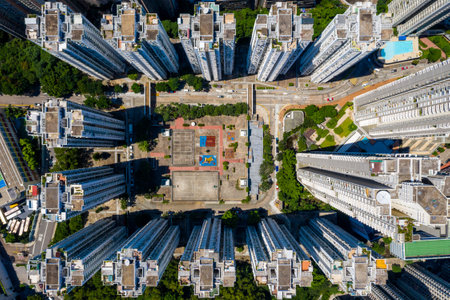Tai Koo, Hong Kong 22 September 2019: Aerial view of Hong Kong cityのeditorial素材
