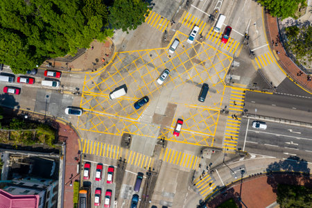 Tsim Sha Tsui, Hong Kong 03 October 2020: Top down view of Hong Kong trafficのeditorial素材