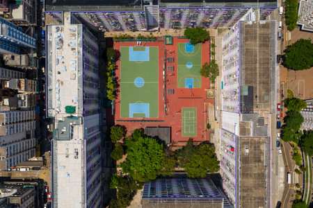 Sham Shui Po, Hong Kong 14 April 2020: Top view of Hong Kongのeditorial素材