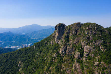 Lion Rock mountain in Hong Kongの写真素材