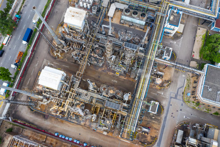 Tai Po, Hong Kong 19 May 2019: Top view of Hong Kong industrial factory