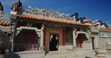 Cheung Chau, Hong Kong 27 May 2021: Chinese style temple on Cheung Chau