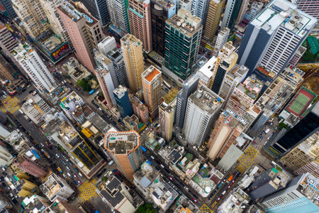 Mong Kok, Hong Kong 09 May 2019: Top view of Hong Kong cityのeditorial素材