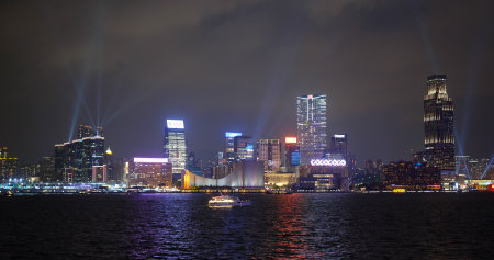 Victoria Harbor, Hong Kong 24 October 2019: Hong Kong night