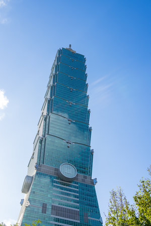 Taipei, Taiwan 02 October 2023: Bottom view of the Taipei 101 towerのeditorial素材