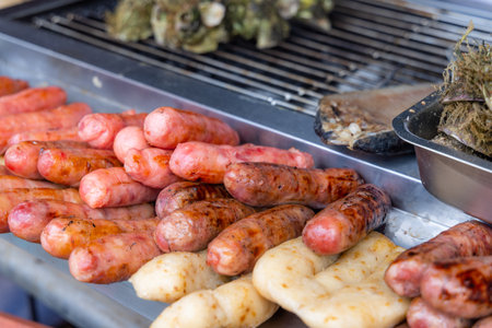 Grill Taiwanese sausage in street marketの写真素材