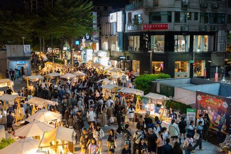 Taipei, Taiwan 29 October 2023: Street market in Taipei city at Zhongshan district at nightの写真素材