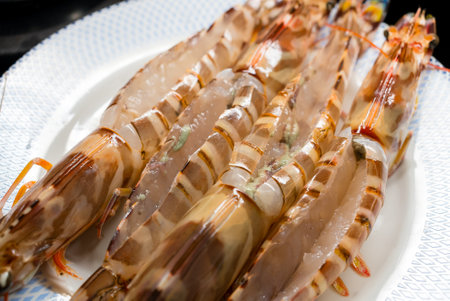 Fresh raw seafood shrimp prepare for dinnerの写真素材