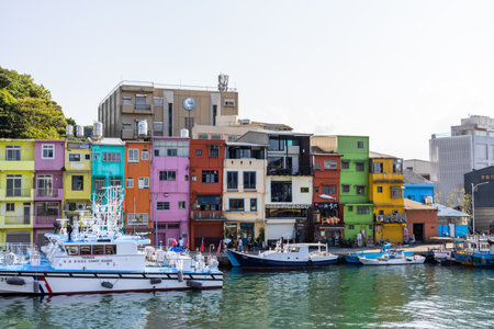 Keelung, Taiwan 19 August 2022: Colorful Zhengbin Fishing Port at Keelung of Taiwanのeditorial素材