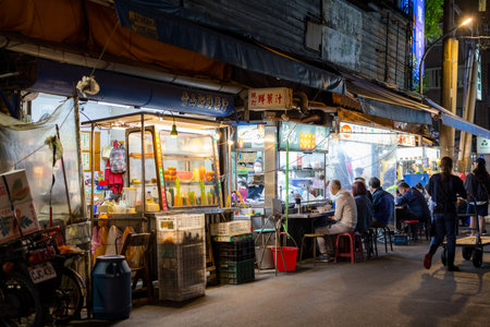 Taiwan 30 April 2023: Taipei city local street food at nightの写真素材