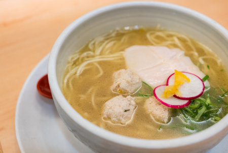 Japanese chicken soup ramen in restaurantの写真素材