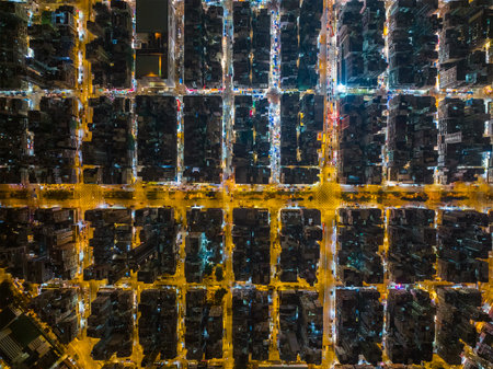 Aerial view of Hong Kong city at nightの写真素材