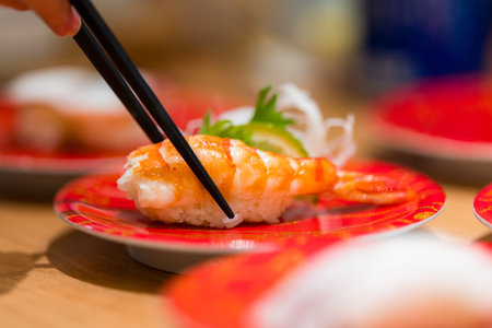 Chopstick for hold with sushi in Japanese restaurantの写真素材