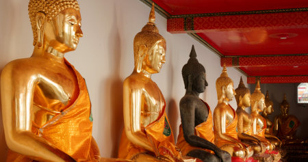 Row of the golden statueの写真素材