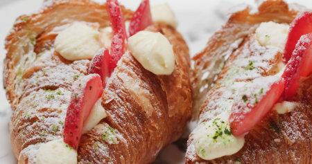 Homemade Croissant with strawberry and cream