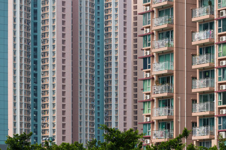 Exterior of building facade in Hong Kongの写真素材