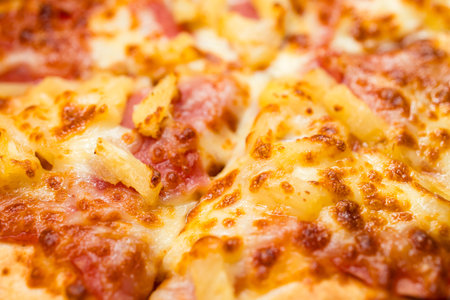 Close up of the grill pizza with ham and cheeseの写真素材