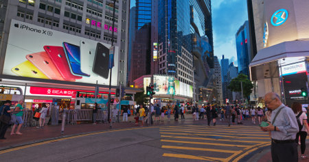 Causeway Bay, Hong Kong 16 July 2019: City street at night in Hong Kongのeditorial素材