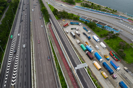 Sha Tin, Hong Kong 17 March 2020: Top view of the traffic in Hong Kongのeditorial素材